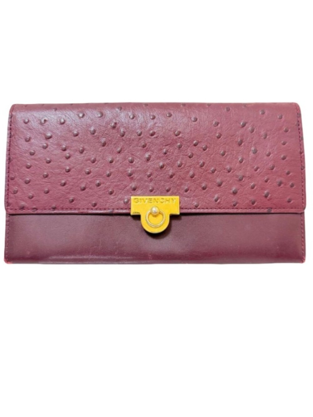 Givenchy Red Ostrich-Texture Leather Wallet Clutch Purse Bag Luxury Vintage